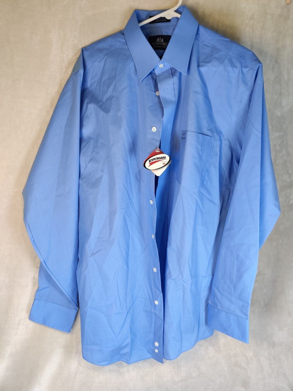 Stafford Travel Wrinkle-Free Oxford Blue Dress Shirt Men's 17 (36-37) NWT